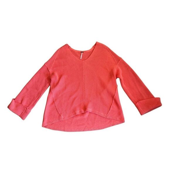 Free People Coral La Brea V-Neck Oversized‎ Ribbed Knit Sweater Size Small - Picture 4 of 8